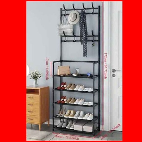 Brand New Carbon Steel 5 layer Shoe / Coat Rack- Black - Picture 4 of 4
